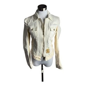 Roberto Cavalli Vintage Cream Denim & Silk Jacket Size 42IT/ S US6